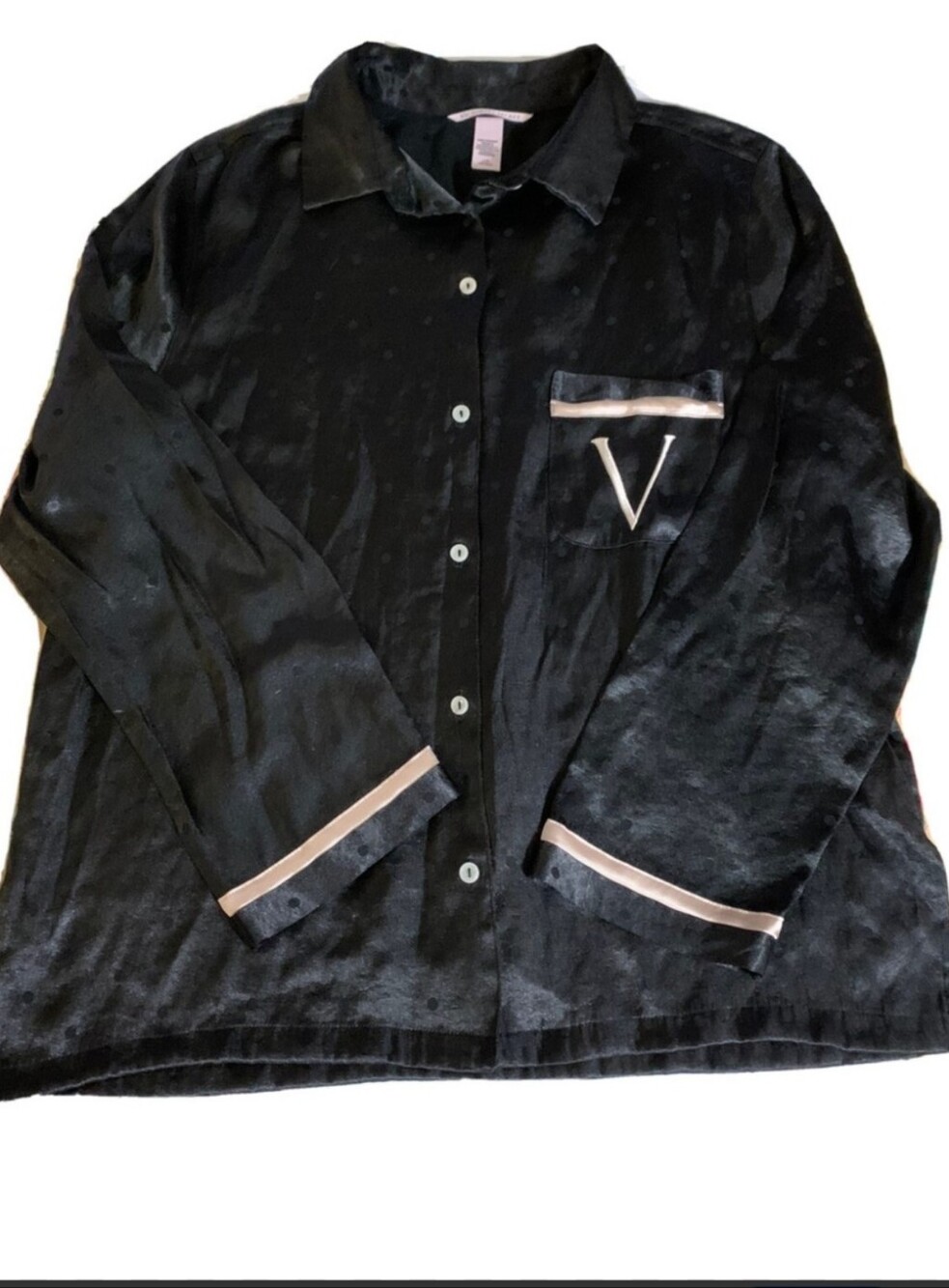 Victoria's Secret Black Satin Pajama Top with Cream Piping - Picture 9 of 13